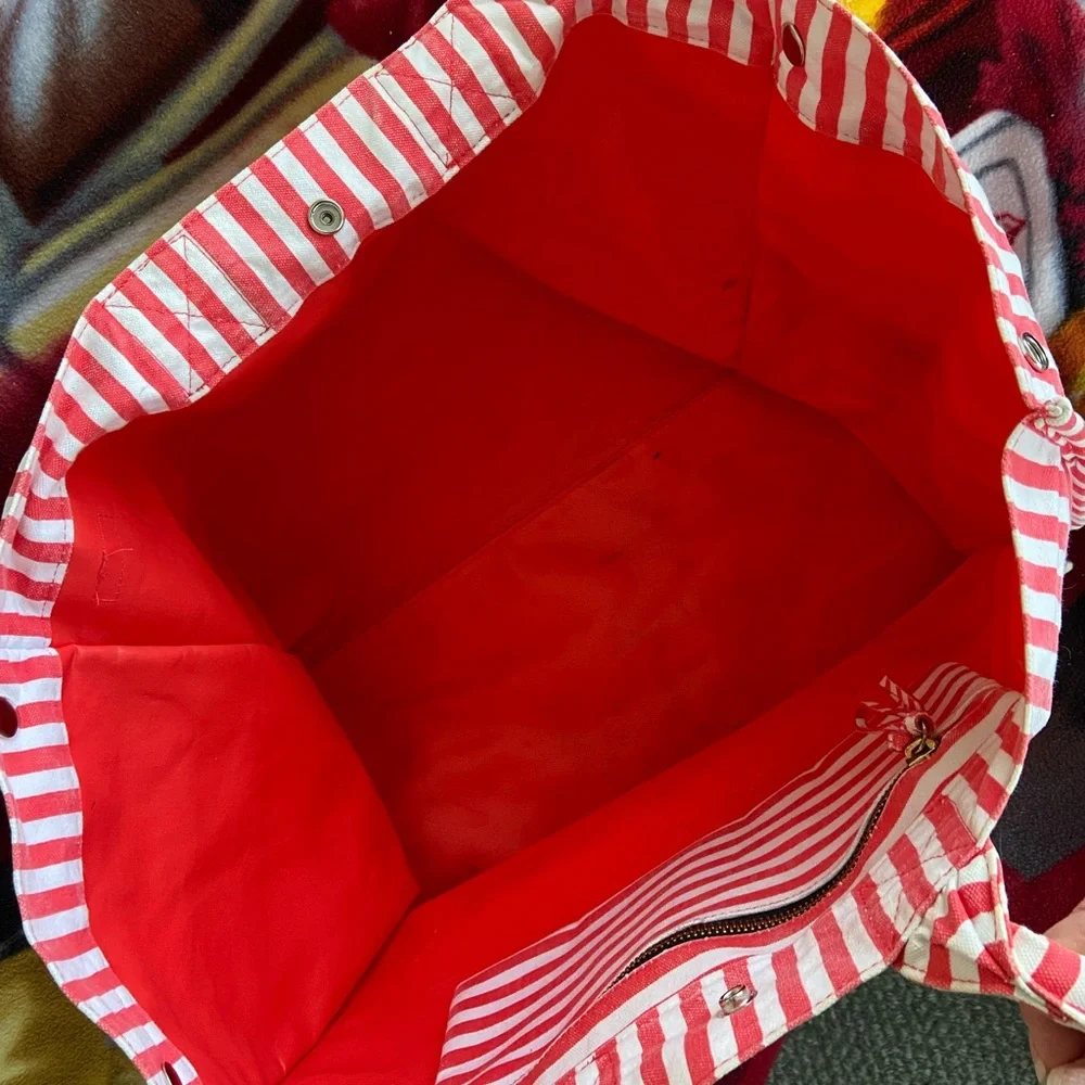 Chico's Florida State University Handcrafted Red and White Striped Tote